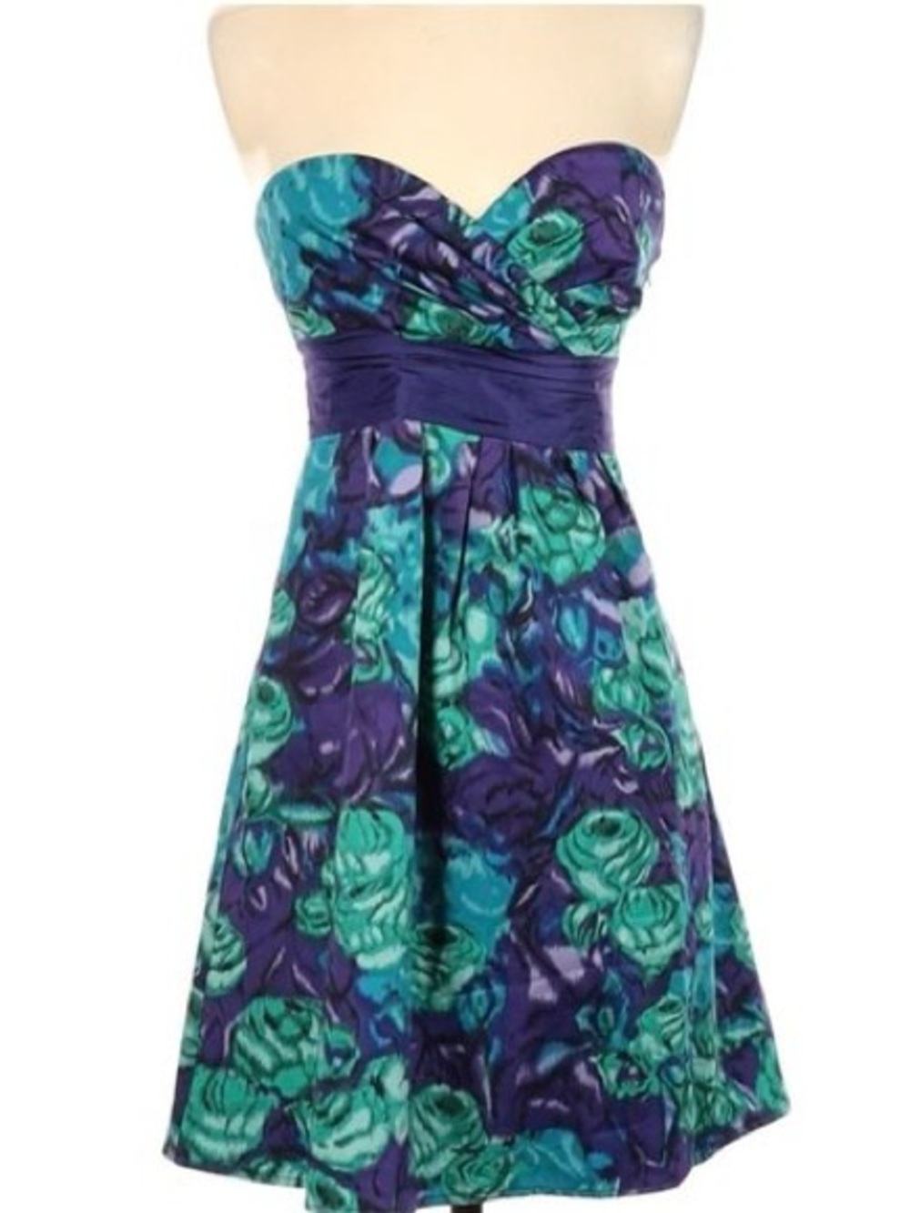 Moulinette Soeurs Anthropologie jewel tone watercolor floral strapless dres